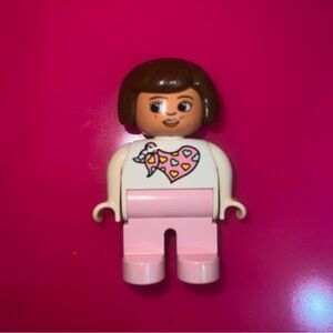 Lego Duplo Vintage Mini Figs Figure MOM Woman Brown Hair Pink Bandana